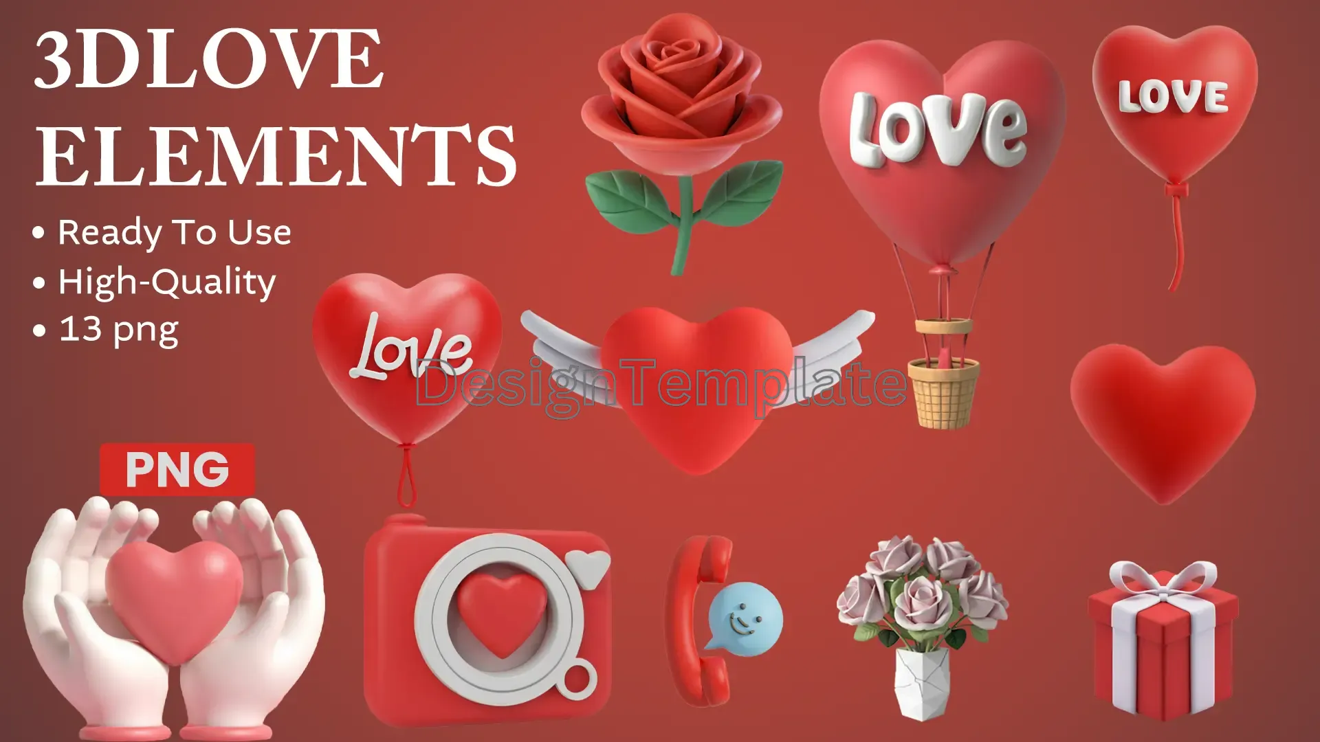 Beautiful Love Theme 3D Elements Pack